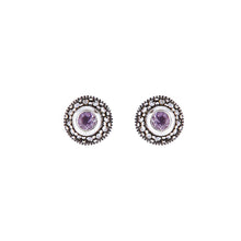 Load image into Gallery viewer, Maria: Art Deco Stud Earrings in Amethyst, Marcasite and Sterling Silver