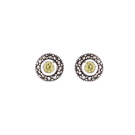 Maria: Art Deco Stud Earrings in Peridot, Marcasite and Sterling Silver