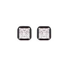 Load image into Gallery viewer, Lauren: Art Deco Stud Earrings in Cubic Zirconia, Black Enamel and Sterling Silver
