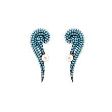 Load image into Gallery viewer, Luna: Seashell Earrings in Turquoise, Pearl and Rose Gold Plate Sterling Silver