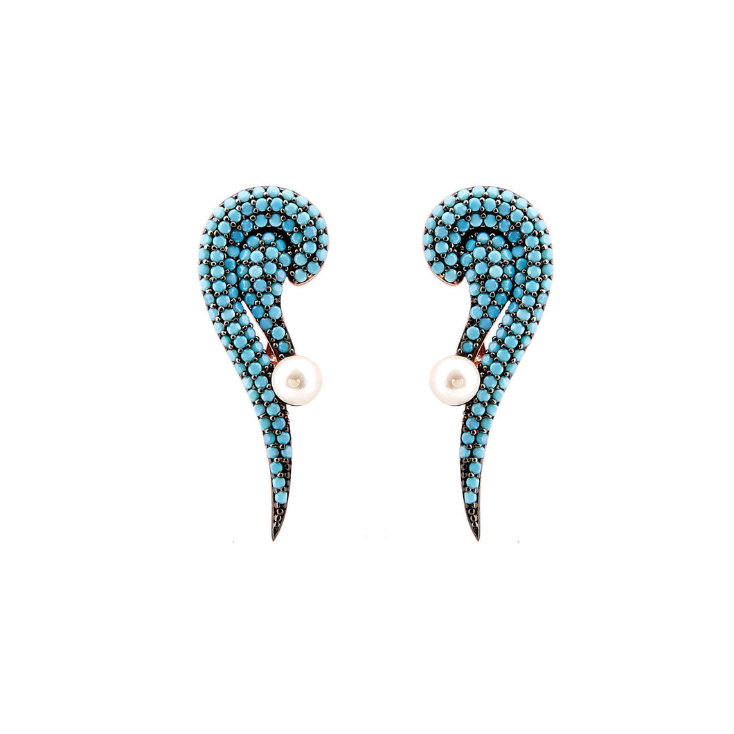 Luna: Seashell Earrings in Turquoise, Pearl and Rose Gold Plate Sterling Silver