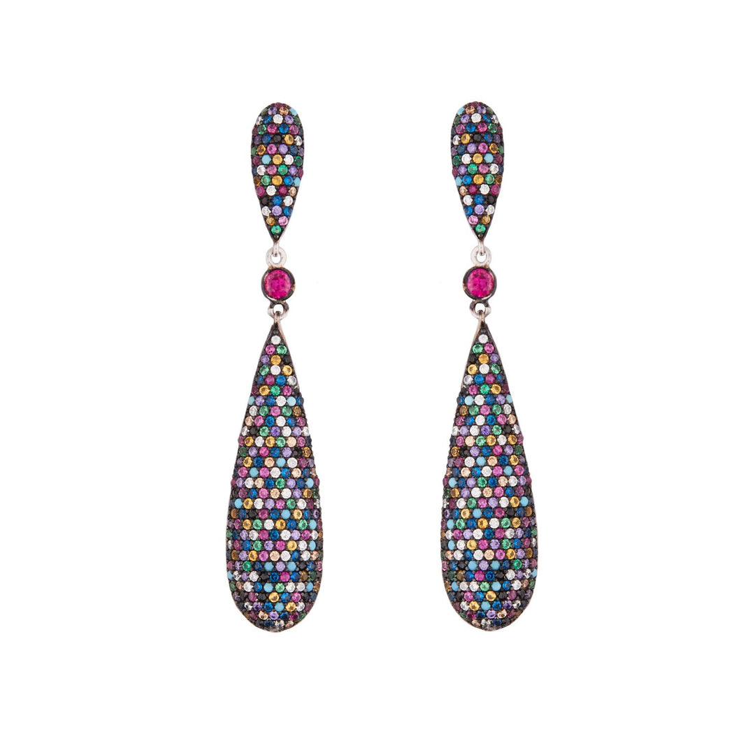 Primrose: Drop Earrings in Rainbow Coloured Cubic Zirconia and Sterling Silver