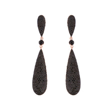 Load image into Gallery viewer, Odette: Drop Earrings in Black Cubic Zirconia and Rose Gold Plate