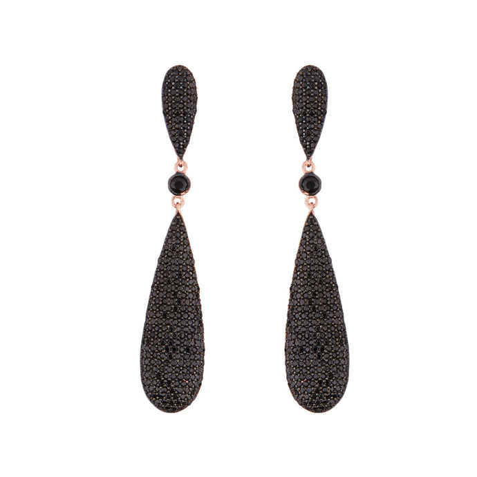 Odette: Drop Earrings in Black Cubic Zirconia and Rose Gold Plate