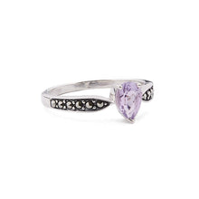Load image into Gallery viewer, Art Deco Style Pear Shaped Ring: Amethyst, Marcasite and Sterling Silver