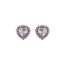 Load image into Gallery viewer, Jessica: Art Deco Heart Stud Earrings in Amethyst, Marcasite and Sterling Silver