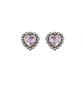 Jessica: Art Deco Heart Stud Earrings in Amethyst, Marcasite and Sterling Silver