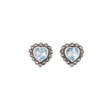 Load image into Gallery viewer, Jessica: Art Deco Heart Stud Earrings in Blue Topaz, Marcasite and Sterling Silver