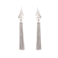 Load image into Gallery viewer, Vivien: Snake Tassle Drop Earrings in Pearl, Cubic Zirconia and Sterling Silver