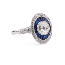 Load image into Gallery viewer, Art Deco Style Ring: Silver, Cubic Zirconia and Synthetic Sapphire