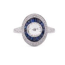 Load image into Gallery viewer, Art Deco Style Ring: Silver, Cubic Zirconia and Synthetic Sapphire