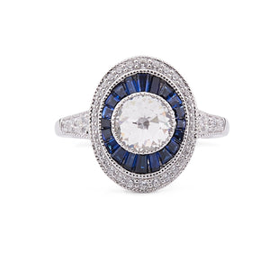 Art Deco Style Ring: Silver, Cubic Zirconia and Synthetic Sapphire