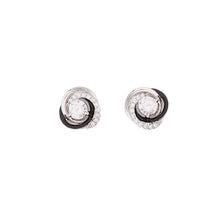 Load image into Gallery viewer, Art Deco Style Stud Earrings: Sterling Silver, Cubic Zirconia, Black Enamel