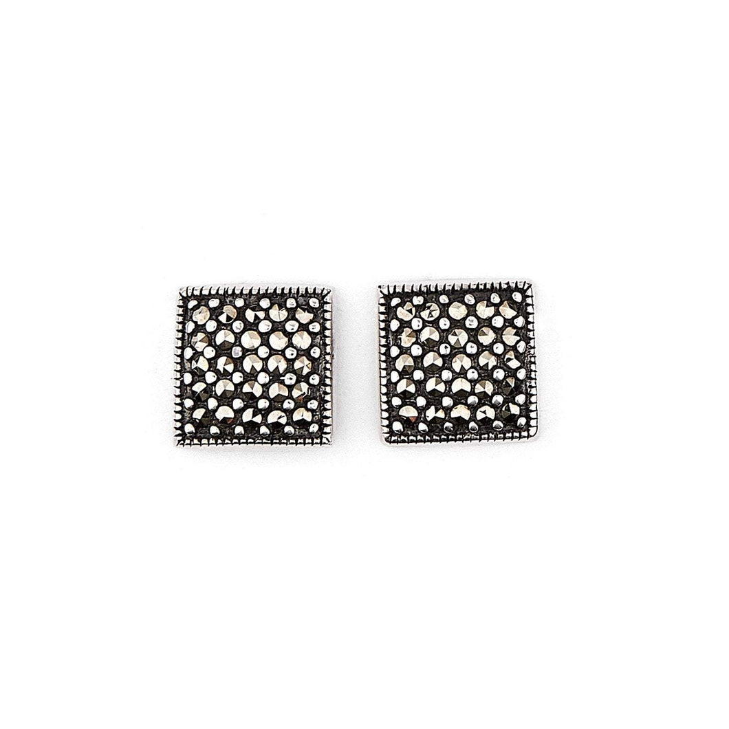 Marianne: Square Stud Earrings in Marcasite and Sterling Silver