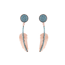 Load image into Gallery viewer, Feather Drop Earrings: Rose Gold and Turquoise 