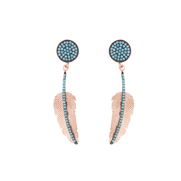 Feather Drop Earrings: Rose Gold and Turquoise 