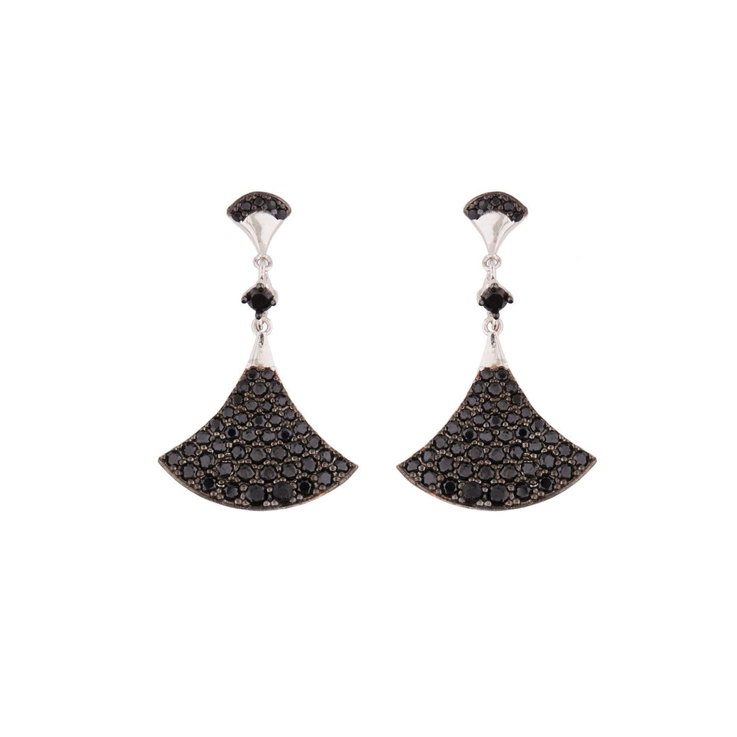 India: Drop Earrings in Black Cubic Zirconia and Sterling Silver