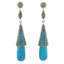 Load image into Gallery viewer, Silver, Marcasite and Turquoise Art Deco Style Earrings