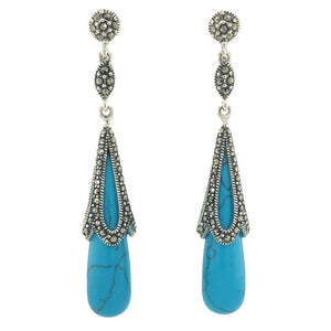 Silver, Marcasite and Turquoise Art Deco Style Earrings