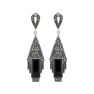 Silver, Marcasite and Onyx Art Deco Style Earrings