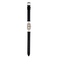 Load image into Gallery viewer, Alexandra: Art Deco Style Watch in Sterling Silver and Cubic Zirconia on a Leather Black Ribbon Strap.