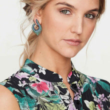 Load image into Gallery viewer, Angelina: Peacock Earrings in Turquoise, Cubic Zirconia and Rose Gold Plate