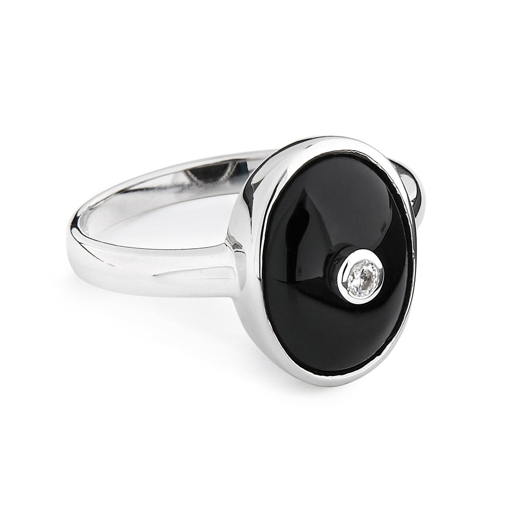 Art Deco Style Ring: Silver, Onyx, Cubic Zirconia