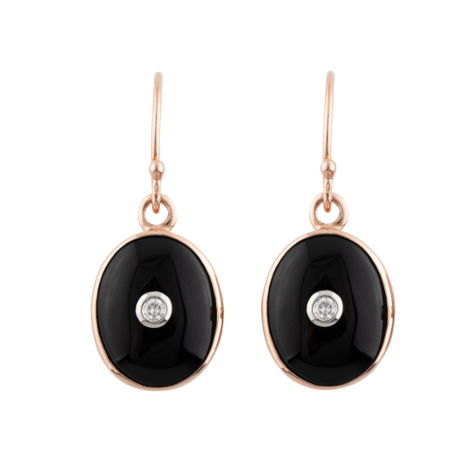 Art Deco Style Earrings: Rose Gold, Onyx, Diamond