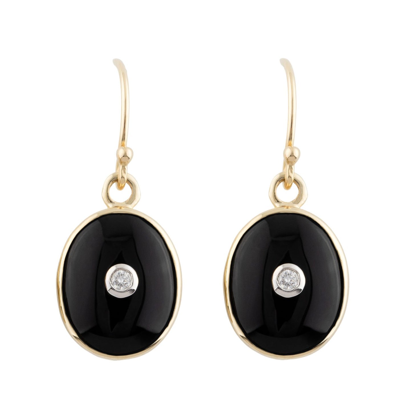 Art Deco Style Earrings: Yellow Gold, Onyx and Diamond