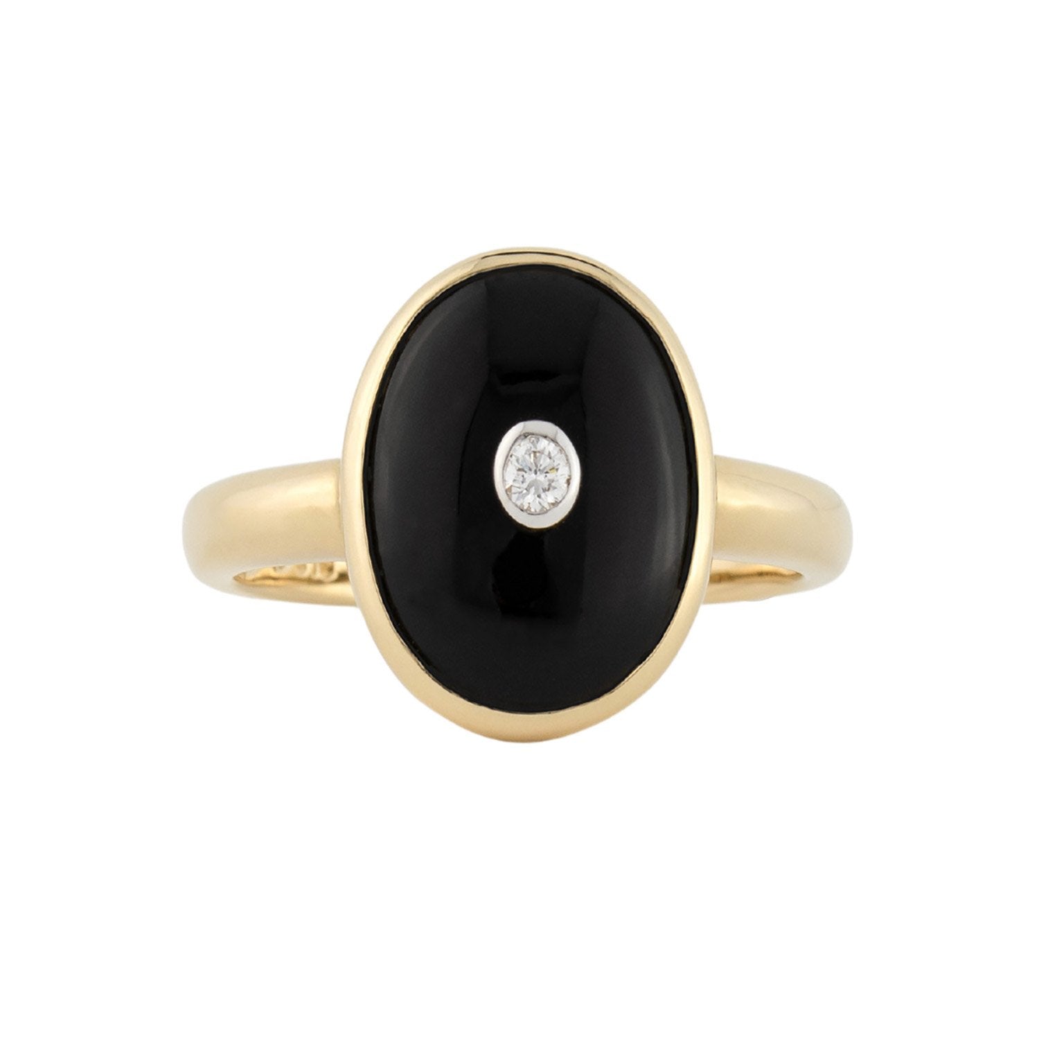 Art Deco Style Ring: Yellow Gold, Onyx, Diamond