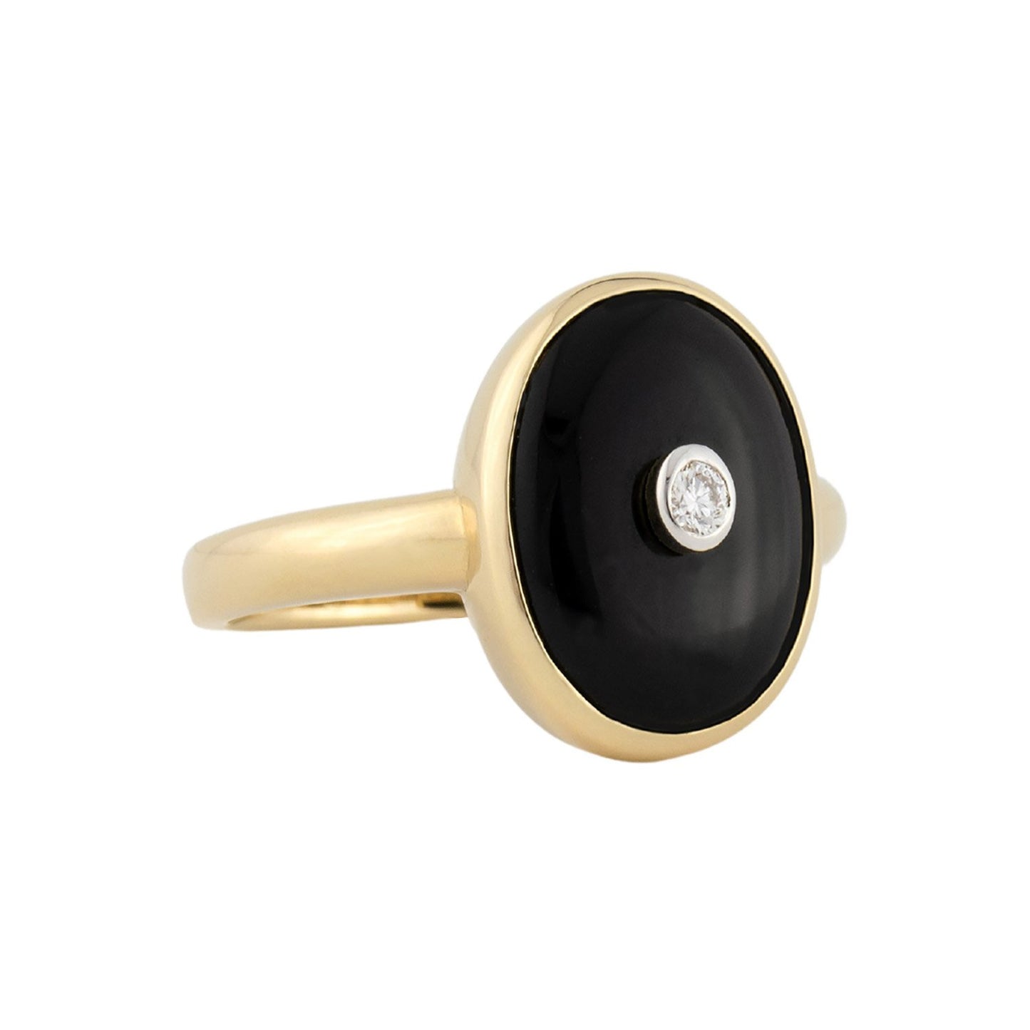 Art Deco Style Ring: Yellow Gold, Onyx, Diamond