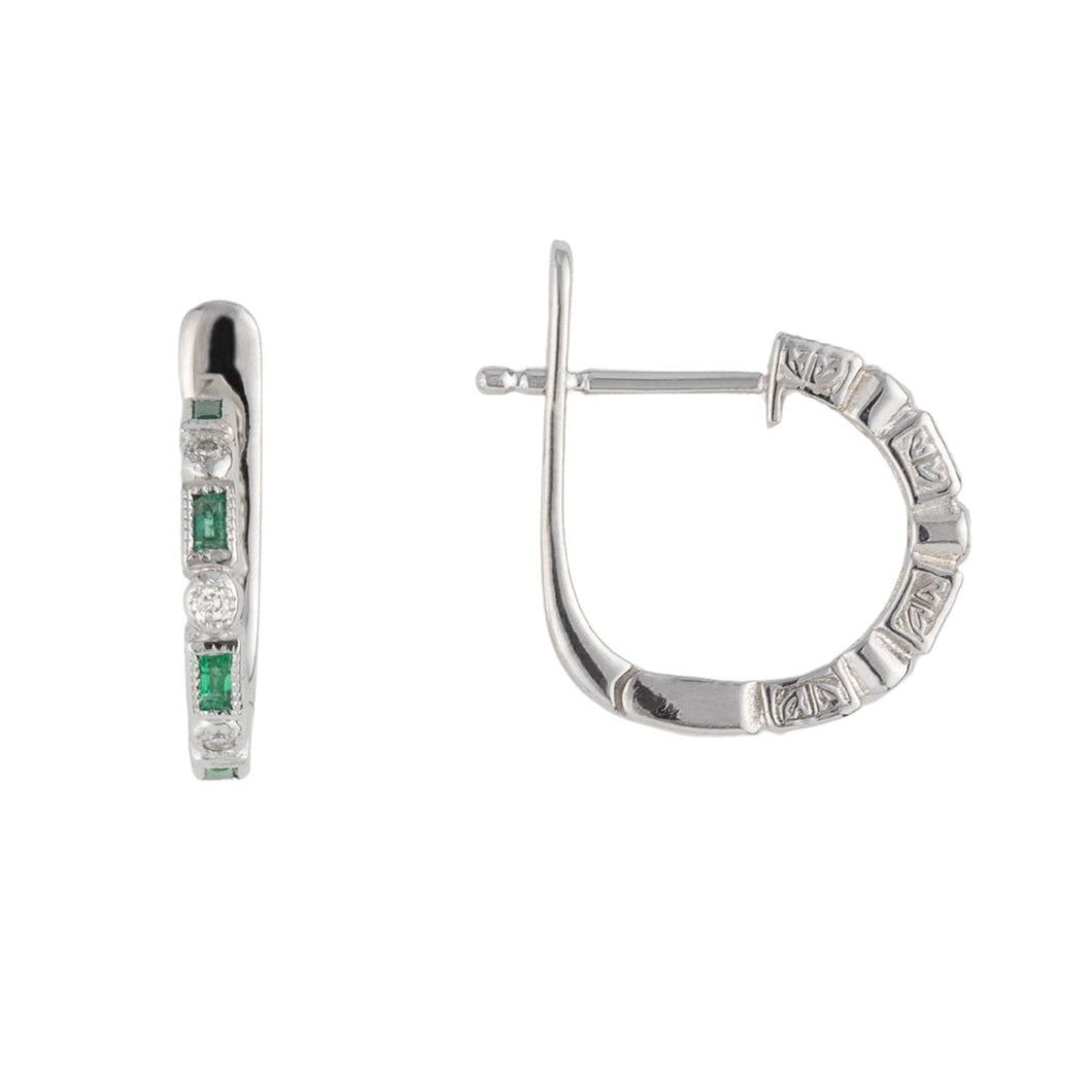 Art Deco Style Earrings: White Gold, Emerald, Diamond