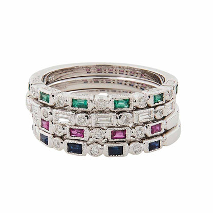 Arabella: Art Deco Ring in 9ct White Gold with Ruby and Diamond