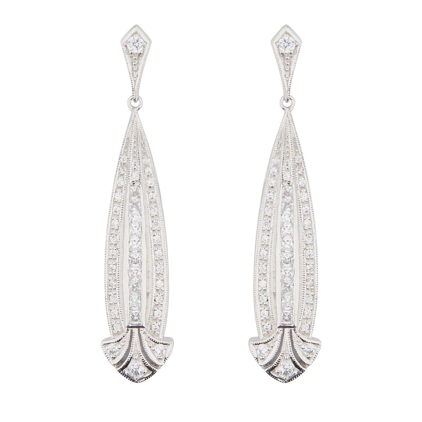 Art Deco Style Drop Earrings: Silver and Cubic Zirconia