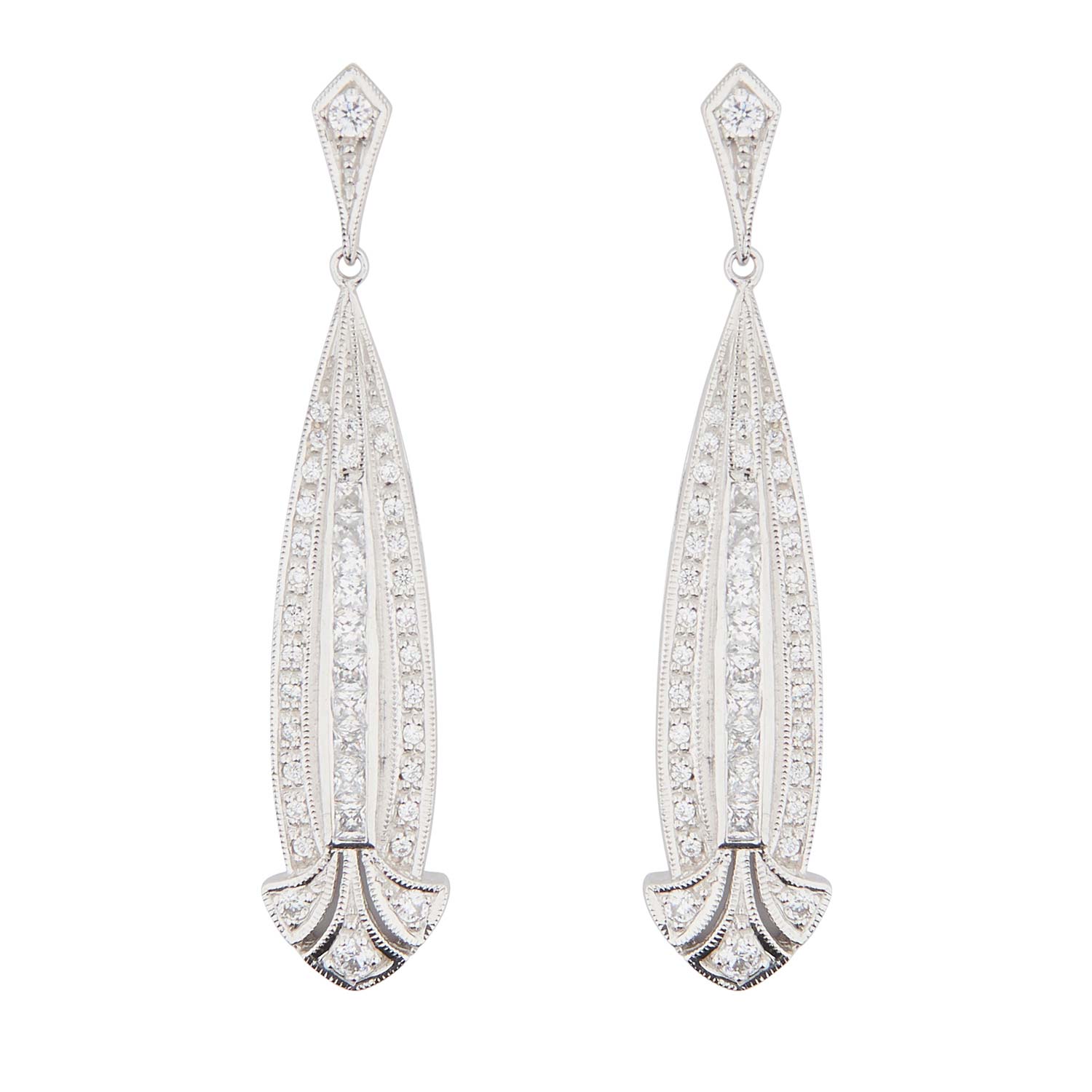 Art Deco Style Drop Earrings: Silver and Cubic Zirconia