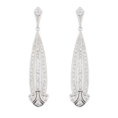 Art Deco Style Drop Earrings: Silver and Cubic Zirconia