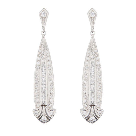 Art Deco Style Drop Earrings: Silver and Cubic Zirconia