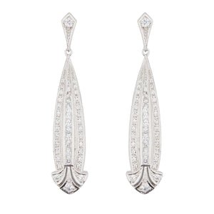 Art Deco Style Drop Earrings: Silver and Cubic Zirconia