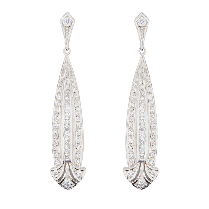Art Deco Style Drop Earrings: Silver and Cubic Zirconia