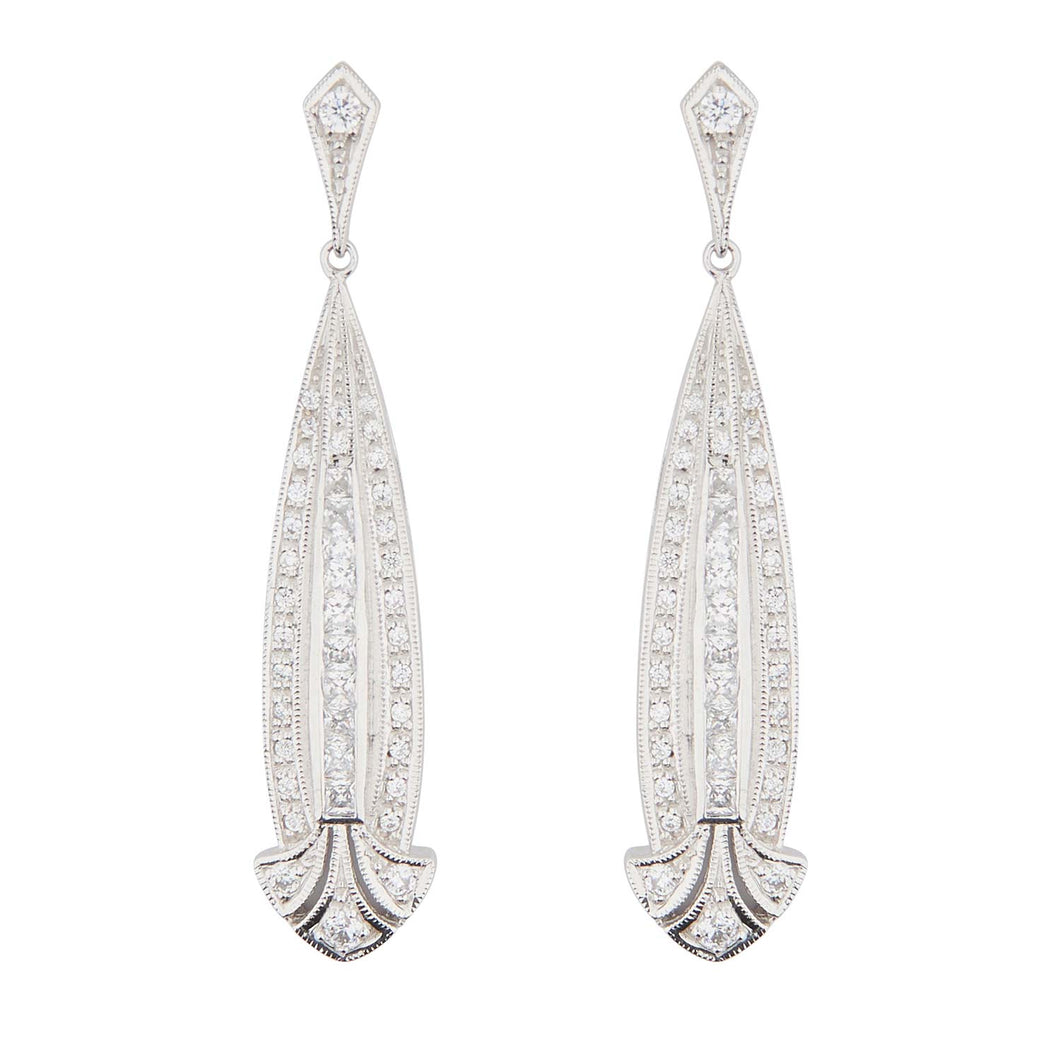Art Deco Style Drop Earrings: Silver and Cubic Zirconia
