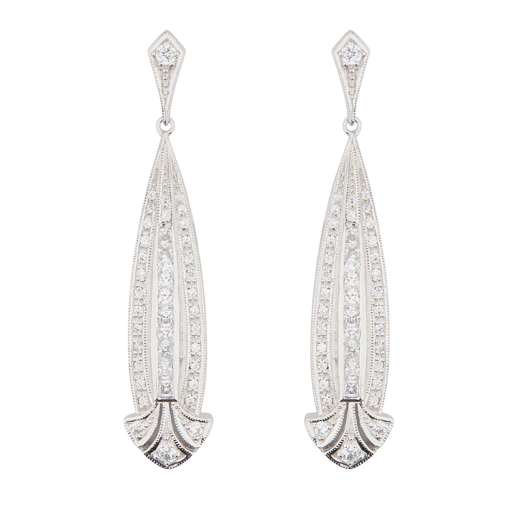 Art Deco Style Drop Earrings: Silver and Cubic Zirconia