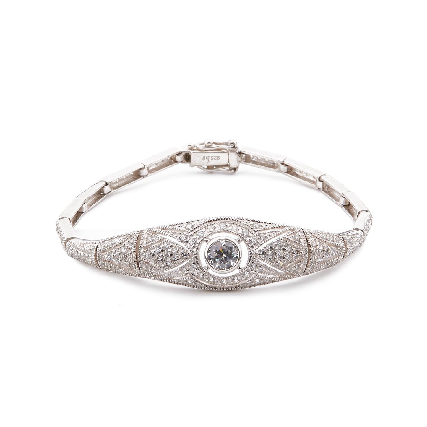 Art Deco Style Bracelet: Sterling Silver, Cubic Zirconia 