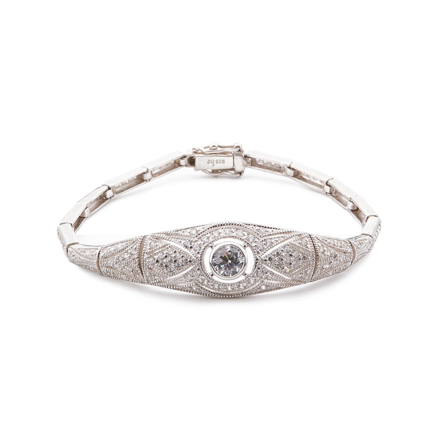Art Deco Style Bracelet: Sterling Silver, Cubic Zirconia 