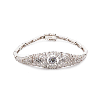 Art Deco Style Bracelet: Sterling Silver, Cubic Zirconia 