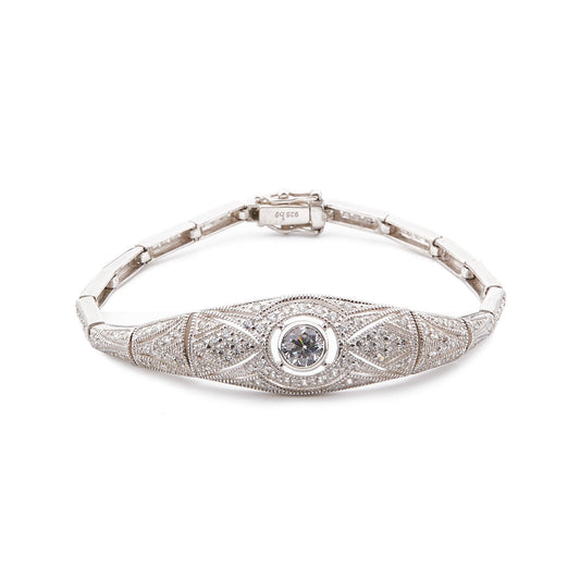 Art Deco Style Bracelet: Sterling Silver, Cubic Zirconia 
