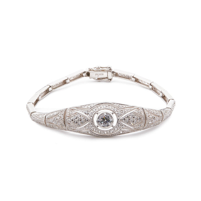 Art Deco Style Bracelet: Sterling Silver, Cubic Zirconia 