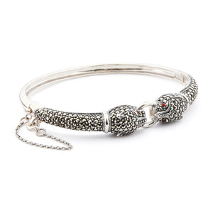 Panther Bangle: Sterling Silver, Marcasite, Carnelian
