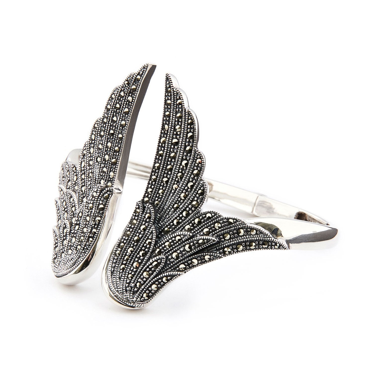 Wellington_&_North_Art_Deco_Jewellery_Stevie_Marcasite_925_Sterling_Silver_Angel_Wing_Bangle_Bracelet_Cuff