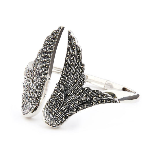 Wellington_&_North_Art_Deco_Jewellery_Stevie_Marcasite_925_Sterling_Silver_Angel_Wing_Bangle_Bracelet_Cuff