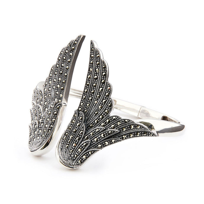Wellington_&_North_Art_Deco_Jewellery_Stevie_Marcasite_925_Sterling_Silver_Angel_Wing_Bangle_Bracelet_Cuff